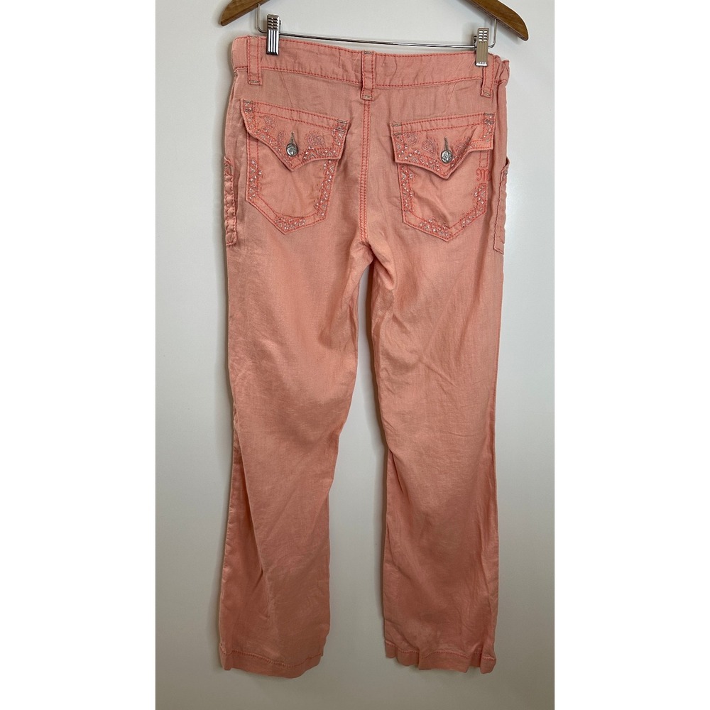 Miss Me Cargo 100% Linen Wide Leg Mid Rise Pant Coral Pink Large Lagonlook Beach - Picture 9 of 14
